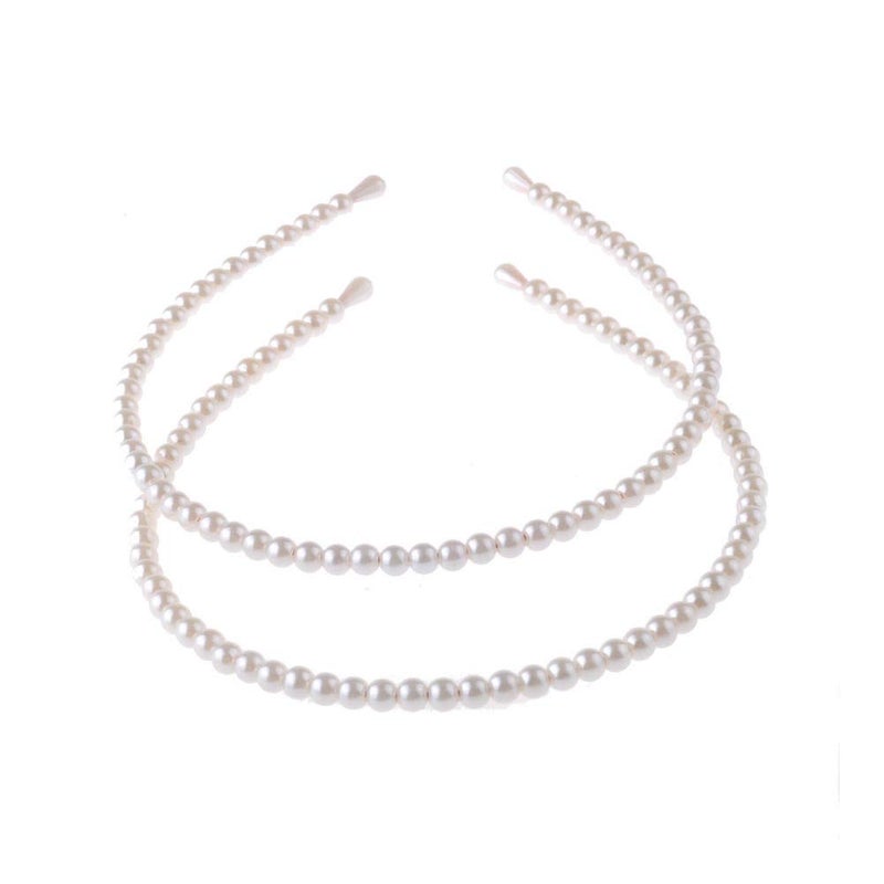 Aysekone 2 Pack Simple Design Imitation Pearl Headband Lady Full Pearl Bead Fashion Stylish Headband Wedding Party Bridal Hair Hoop - Image 1